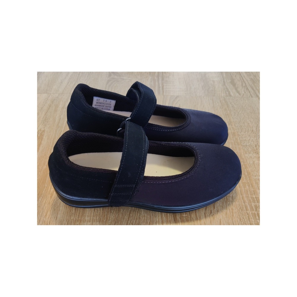 Orthofeet  Mary Jane Black Orthopedic Shoes Womens 7.5 D Wide Hook and Loop